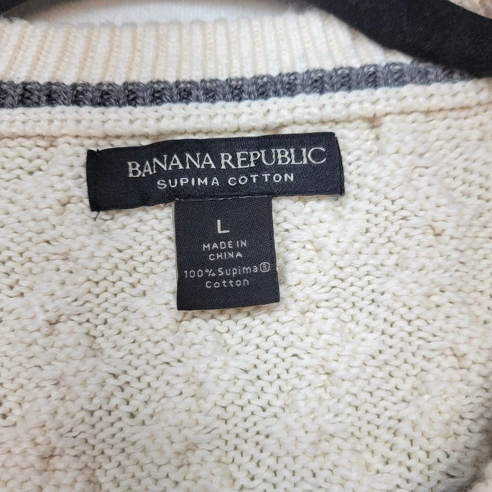 Banana Republic Sweater Mens L Ivory Honeycomb Cable Knit Supima Cotton Crewneck